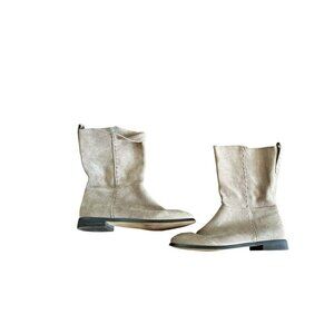 Lands’ End Women's 6 B Suede Pull On Ankle Boots Booties Fold Over Zip Tan